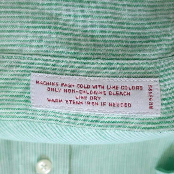 Brooks Brothers Linen Short Sleeve Button Down Shirt Green Stripe Size L - Picture 9 of 10